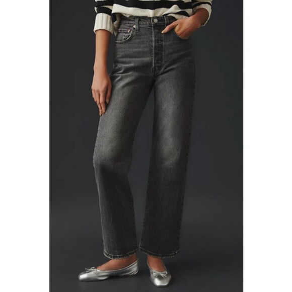 Black Denim Levi's Ribcage High-Rise Straight Ankle Jeans (NWT)